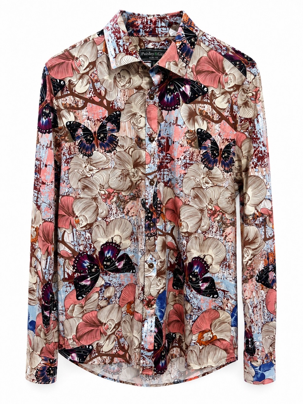 Paisley & Gray Floral Butterfly Button Up Shirt Large 17 Slim Fit